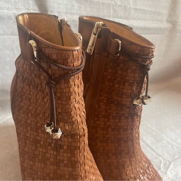 Franco Cuadra Calfskin Basketweave Heeled Ankle Boots 8.5 - Picture 3 of 10
